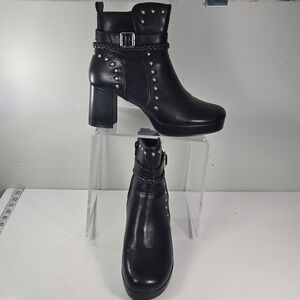 ID Required Sawyer Black Studded Platform Ankle Boots Block Heel Womens 9.5 M
